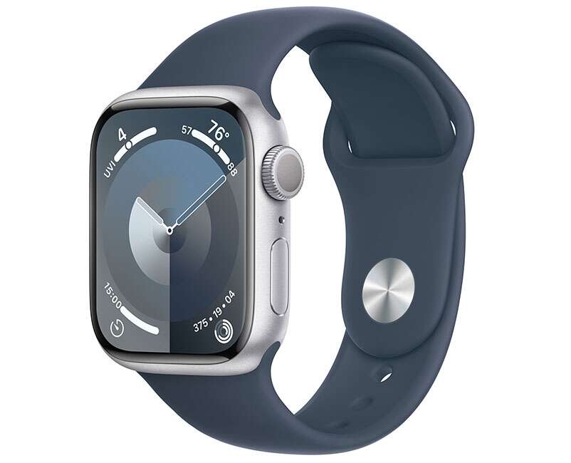 Apple Watch Series 9 45mm Silver Case Storm Blue Sport