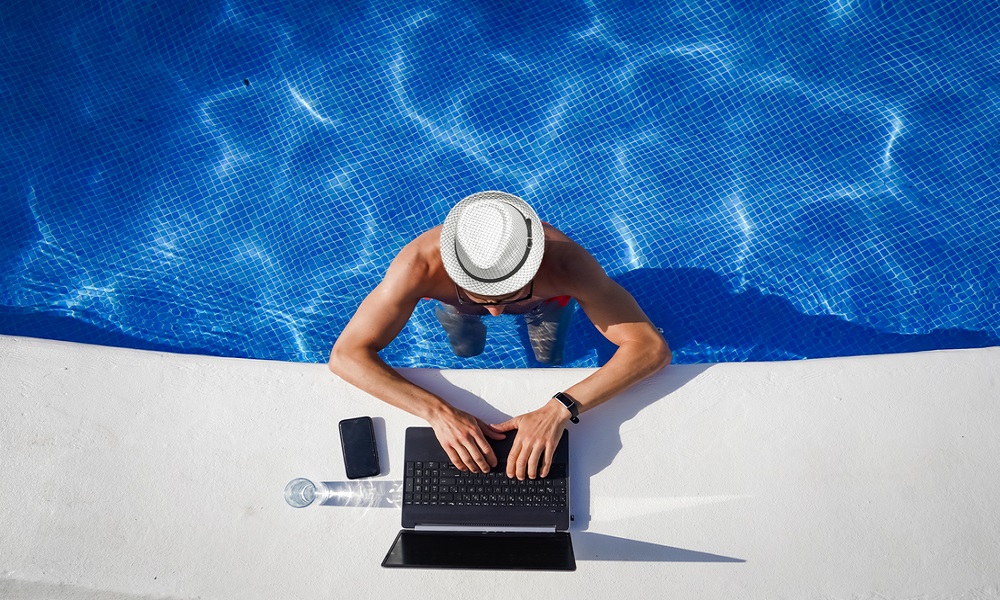 A man who is at workcation