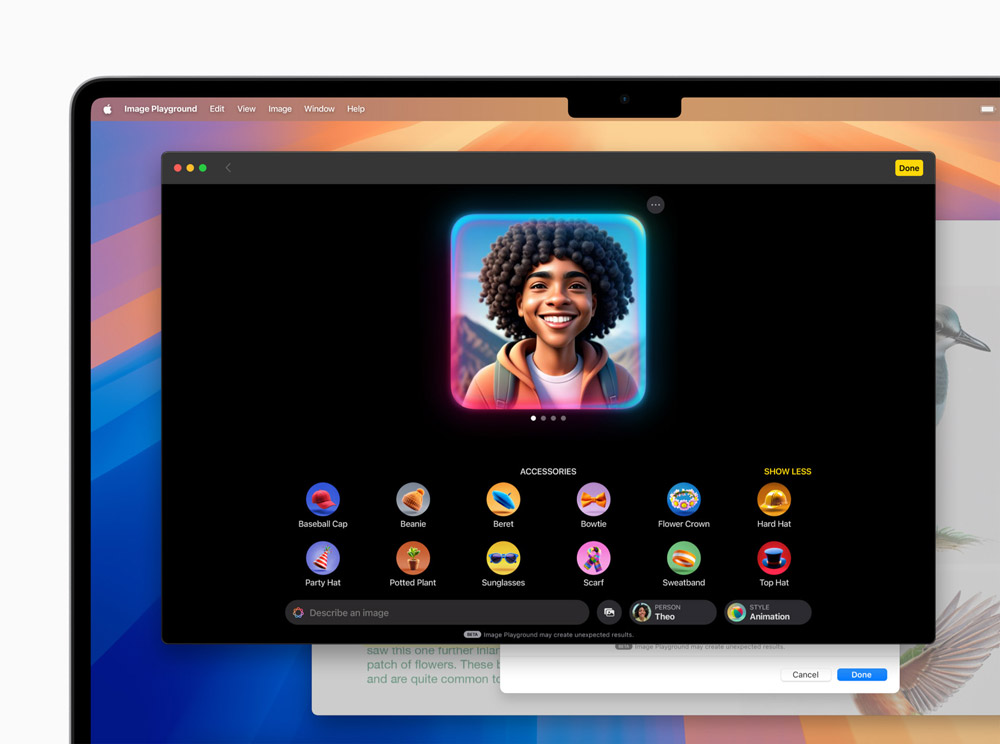 Image Playground allows users to easily create fun and unique images, with concepts like themes, costumes, accessories, and places.