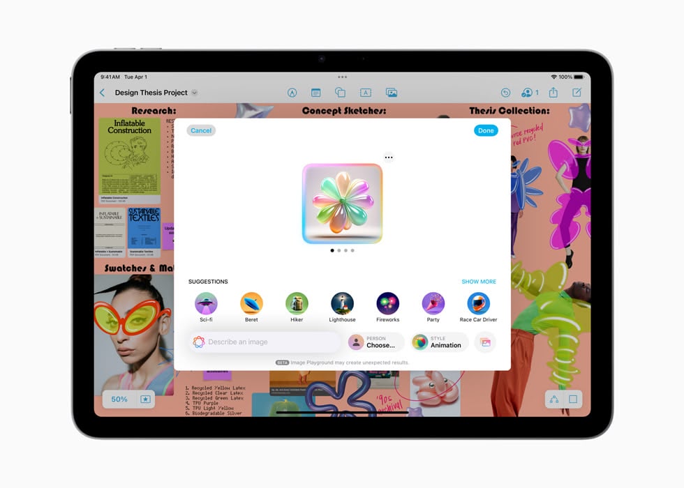 An ipad showing Apple Intelligence image generation User Interface