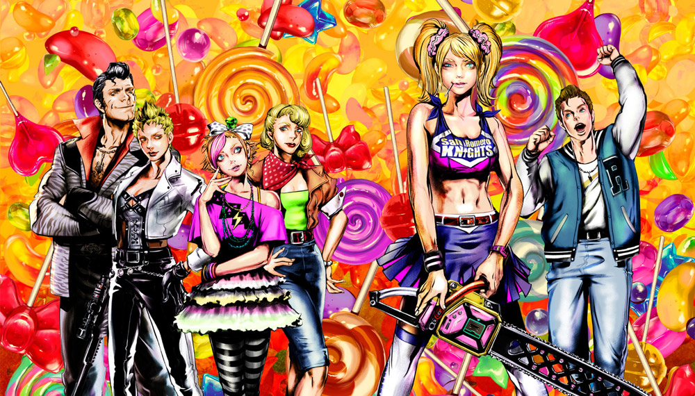 The protagonist of the game. A cute high schooler who goes to San Romero High. Unbeknownst to most, however, she is actually a member of a clan that has been entrusted with exterminating zombies since ancient times. She herself is a violent zombie hunter who skillfully wields a chainsaw. At school, she excels as a cheerleader and has a good relationship with her boyfriend, Nick. She loves lollipops (especially strawberry flavored), but has a habit of biting them. Her hobbies are mainly cheerleading and karaoke.