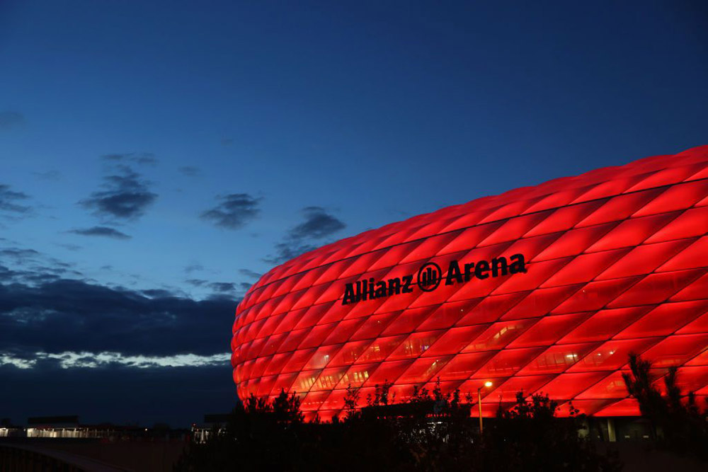 Allianz Arena is a football stadium in Munich, Bavaria, Germany, with a 70,000 seating capacity for international matches and 75,000 for domestic matches.