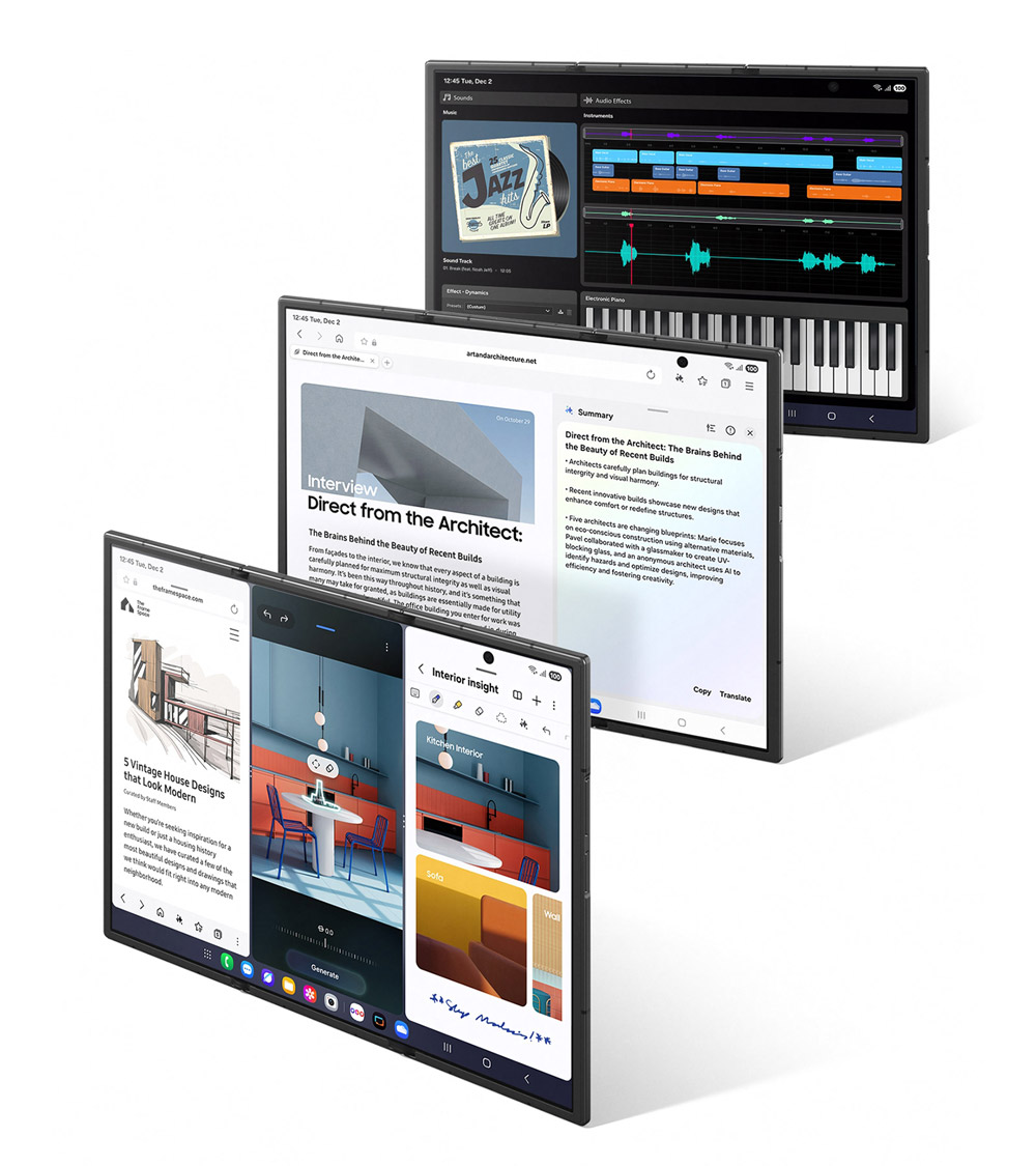 When Galaxy Z TriFold opens, the screen performs similarly to three 6.5-inch smartphones across the 10-inch display, giving users more room to multitask during their day.