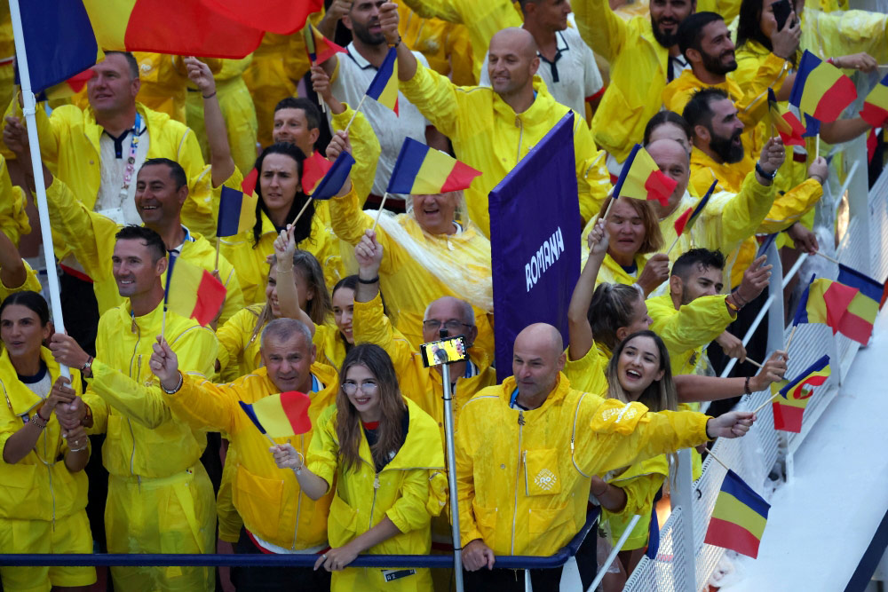 Samsung Galaxy S24 Ultra placed on the bow of the Team Romania boat during the Paris 2024 Opening Ceremony.