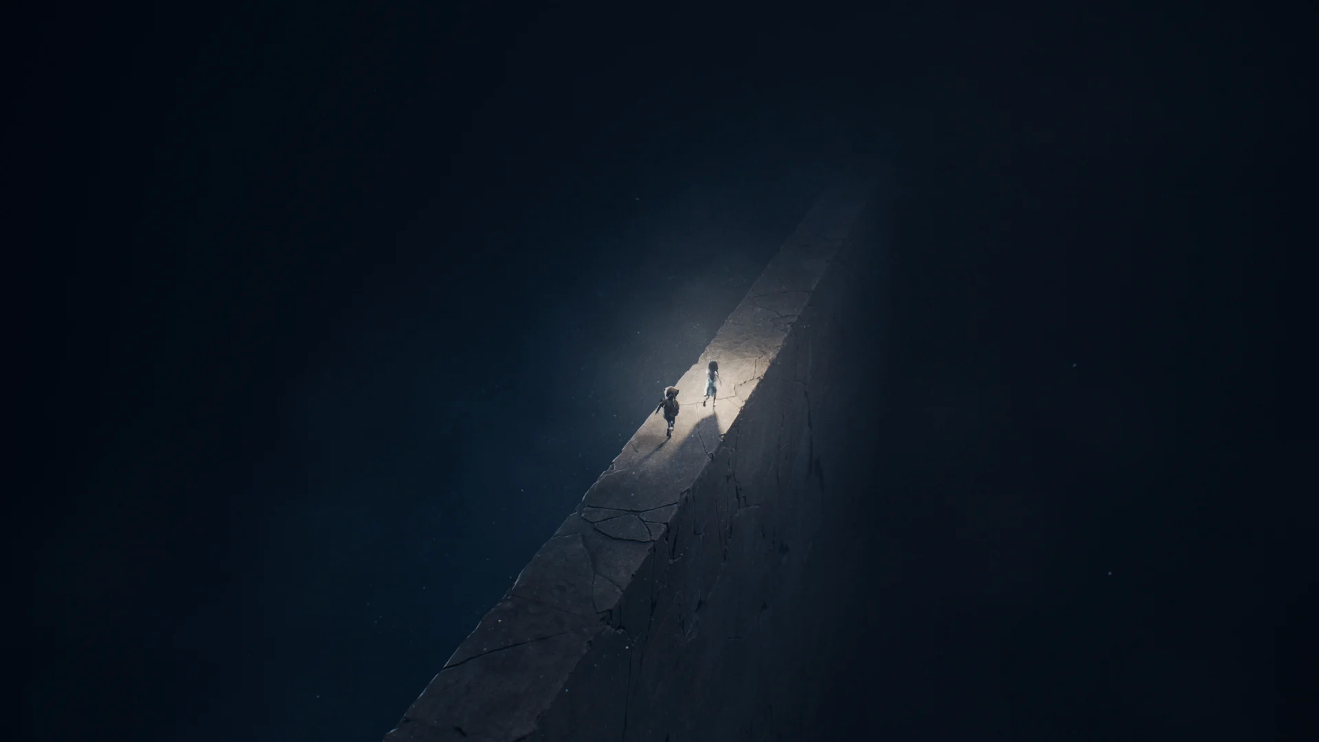 Scene from Reanimal with the character running on the top side of a wall