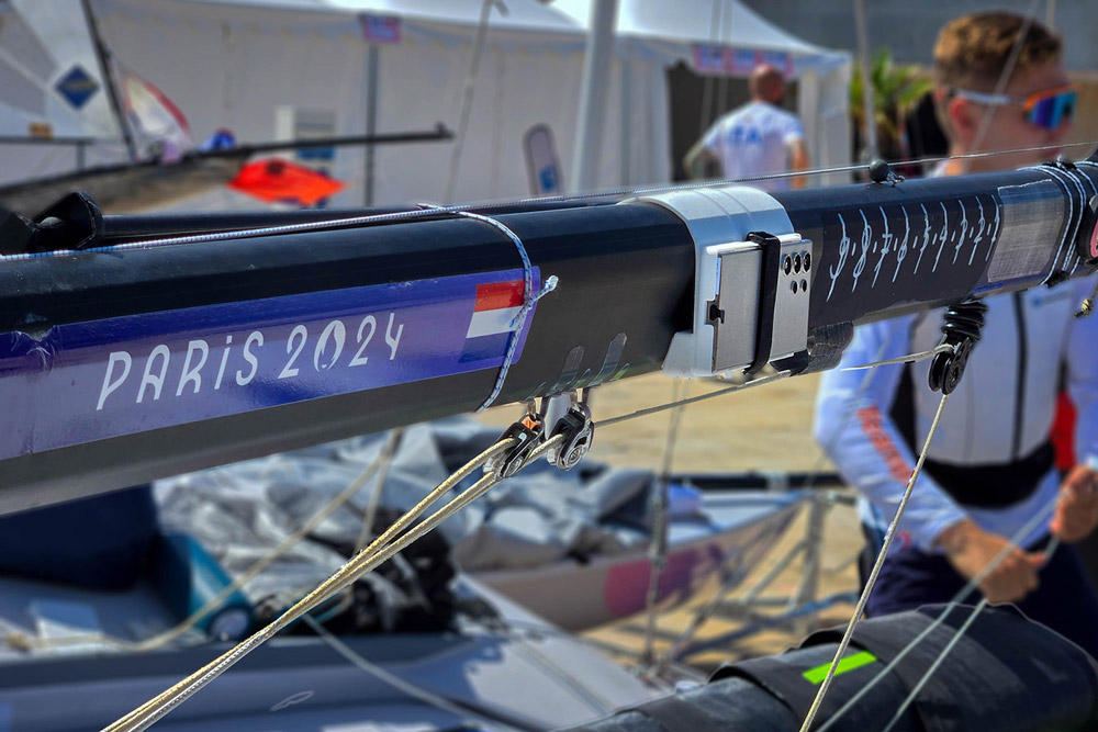 Galaxy S24 Ultra installed at the boat of Paris 2024 sailing competition at Marseille Marina, France.