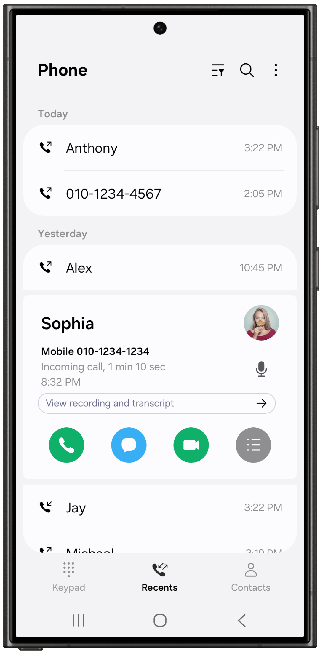 a moving gif showing a call transcript