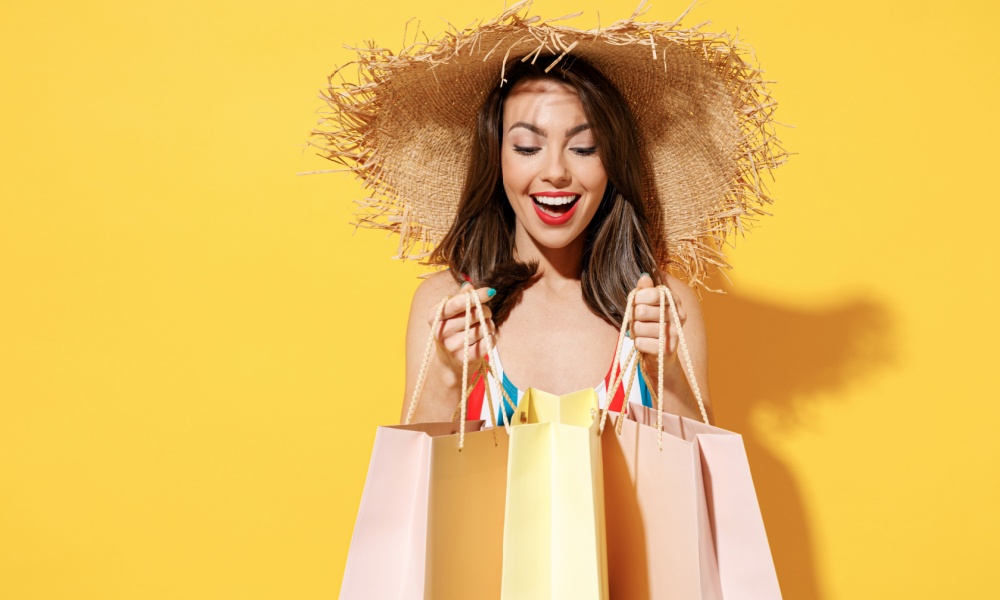 happy woman shopping