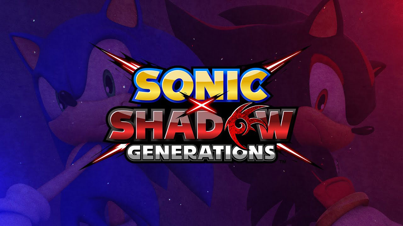 Sonic and shadow posing behind the Sonic X Shadow Generations logo