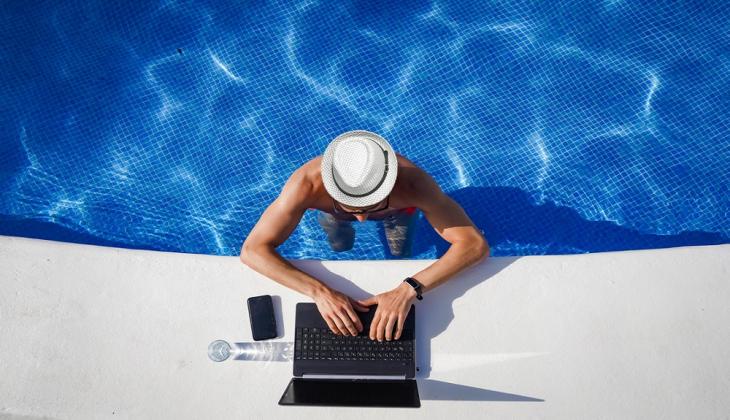 A man who is at workcation