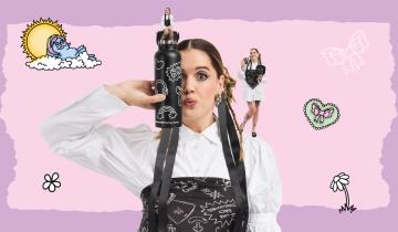 Creator Mikri Ollandeza posing with her line of products 